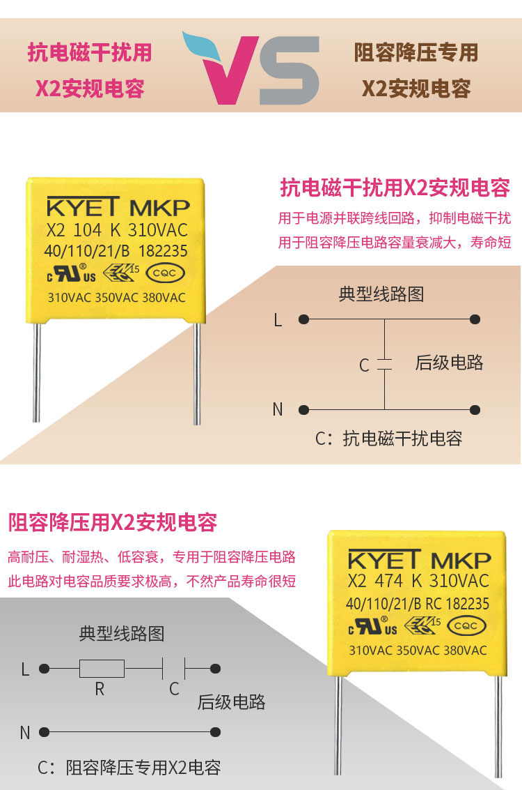阻容降压x2电容与抗干扰X2电容的区别